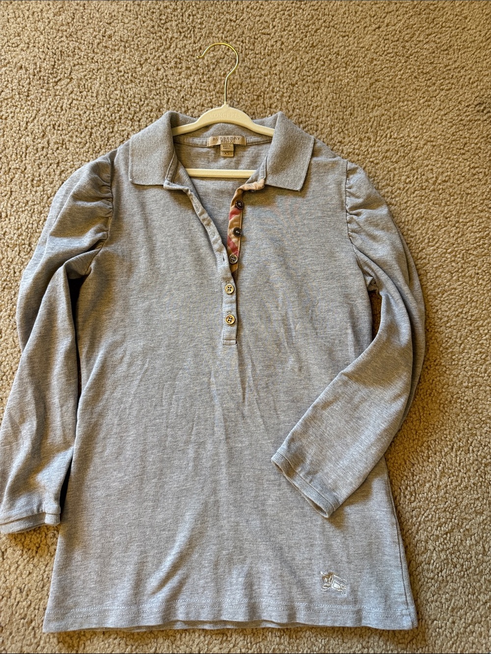Burberry Brit Girls' Light Gray Long-Sleeve Polo Top